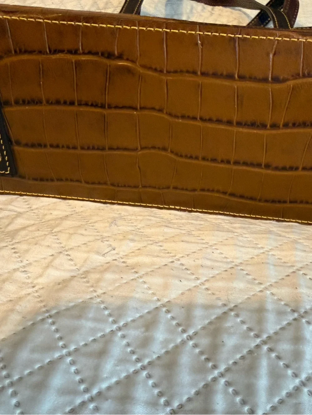 Dooney & Bourke Cognac Croc-Embossed Tote with Dark Brown Trim
